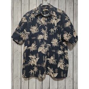 Batik Bay Shirt Mens L Black Hawaiian Island Cruise Cotton Collared Plants